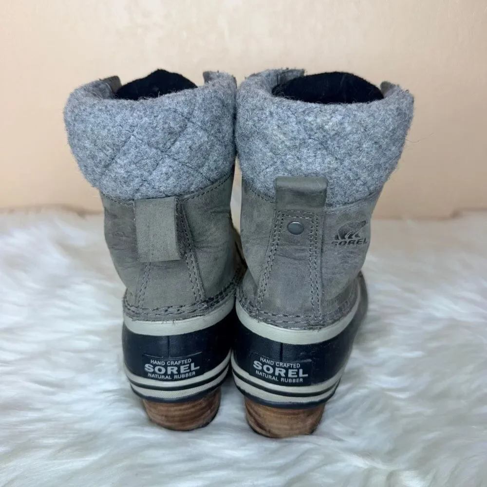 Sorel Slimpack II Lace Waterproof Winter Boots in Quarry Grey and Black Size 6